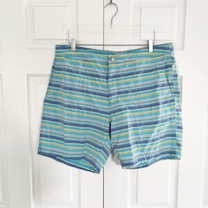 Onia The Calder Striped Swim Trunks Blue Yellow Resort Beach Shorts